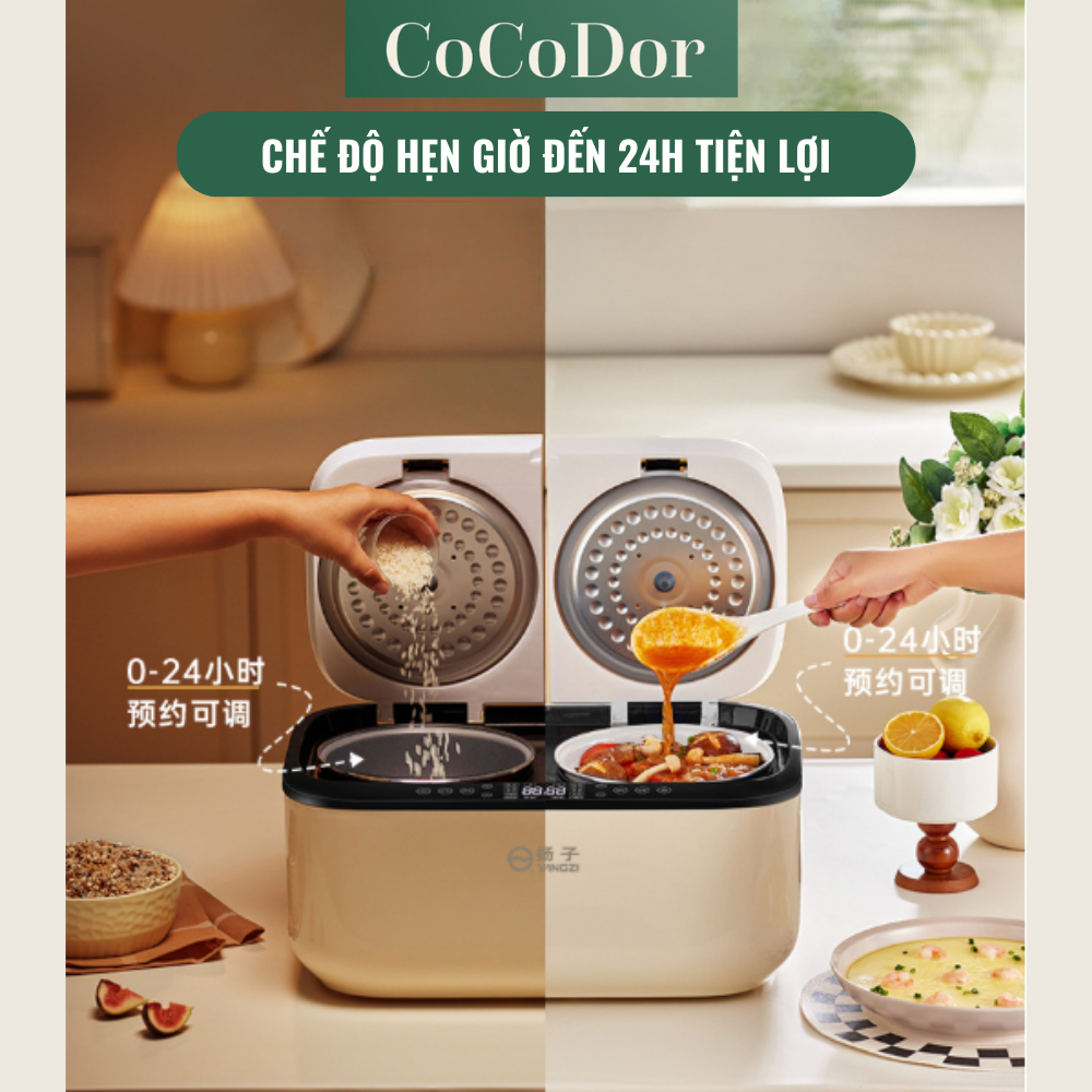 Nồi Cơm Điện Thông Minh 2 Ngăn Vovi Koscorn, Kiểm Soát Nhiệt NTC, Dung Tích 5 Lít, Màn Hình LCD