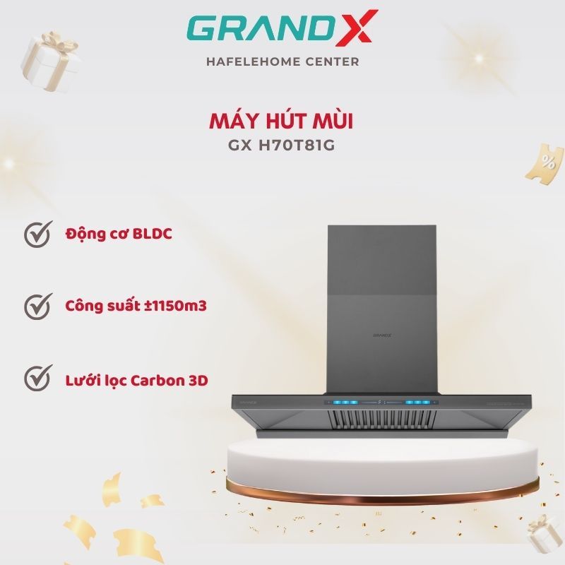 Máy hút mùi áp tường GrandX GX H70T81G(GX H70T81SG) - Công Suất Lớn, Khử Mùi Hiệu Quả