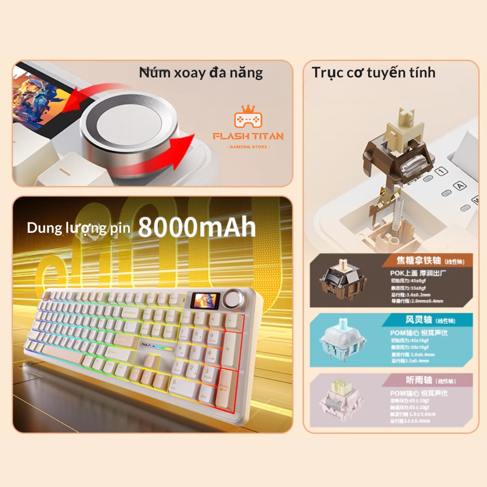 Bàn phím cơ Full size F108 - Màn hình led và núm xoay - Hỗ trợ hotswap - LED RGB - bảo hành 24 tháng | BigBuy360 - bigbuy360.vn