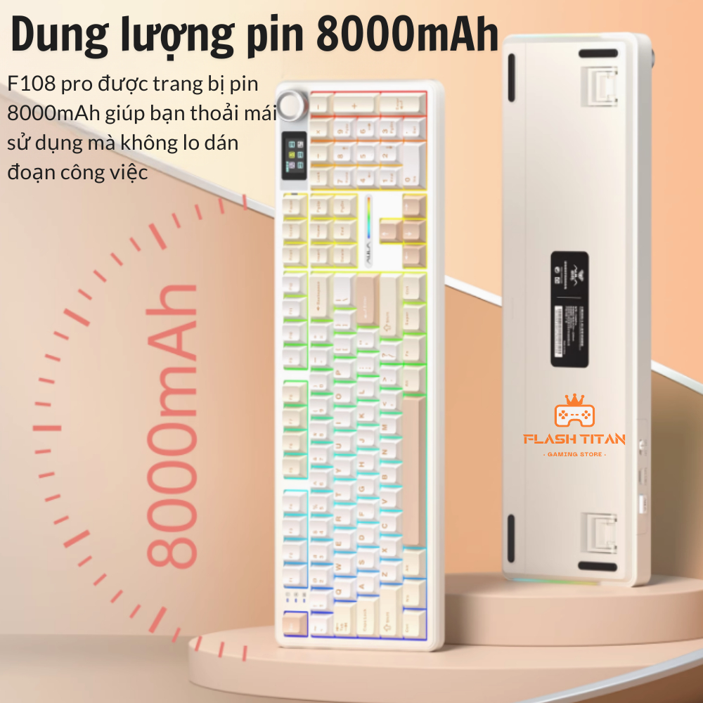 Bàn phím cơ Full size F108 - Màn hình led và núm xoay - Hỗ trợ hotswap - LED RGB - bảo hành 24 tháng | BigBuy360 - bigbuy360.vn