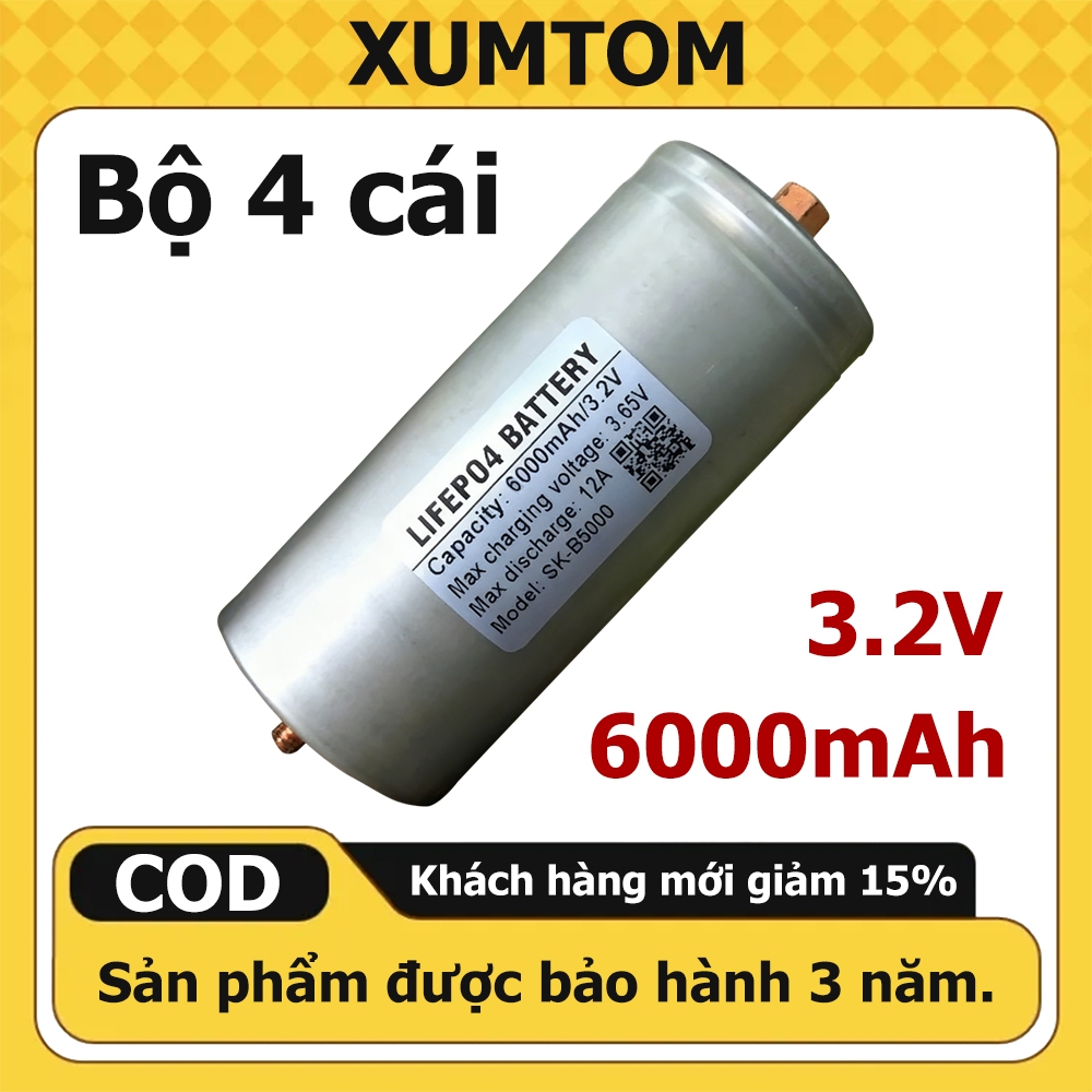 [Bộ 4 cái]LiFePo4 32650 dung lượng 6000 tặng kèm ốc vít