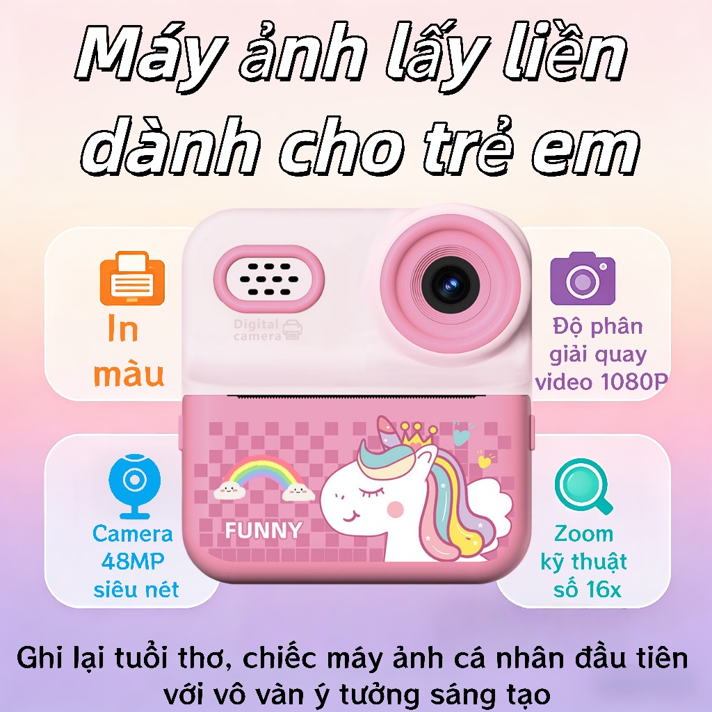 【HOT】Máy ảnh chụp lấy liền cho bé – 48MP, tặng ngay 4 cuộn phim màu, vừa chơi vừa học, nuôi dưỡng óc sáng tạo!