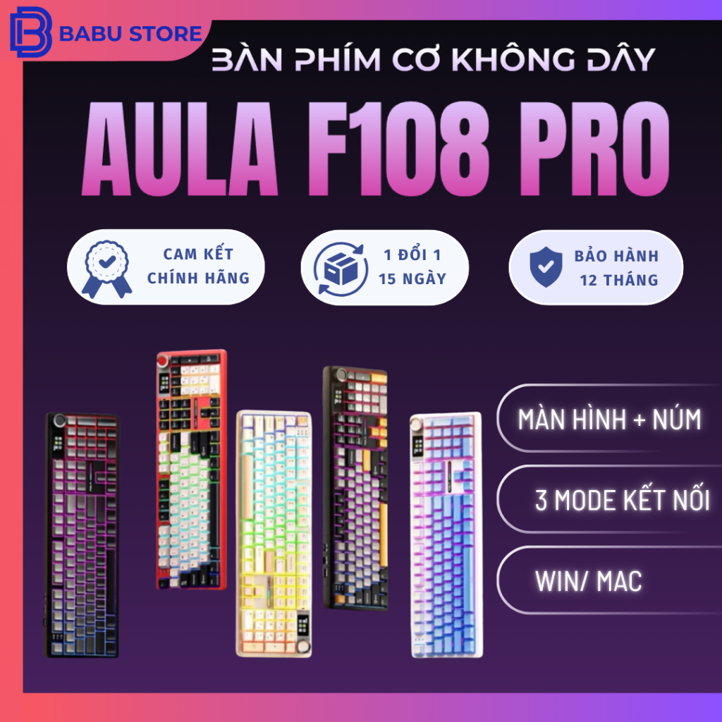 [BH 12TH] AULA F108PRO Bàn Phím Cơ 104 Phím LCD - 3 Chế Độ Pin 8000mAh Màn Hình 1.4 Tháo Lắp Nóng Bàn phím chơi game RGB | BigBuy360 - bigbuy360.vn