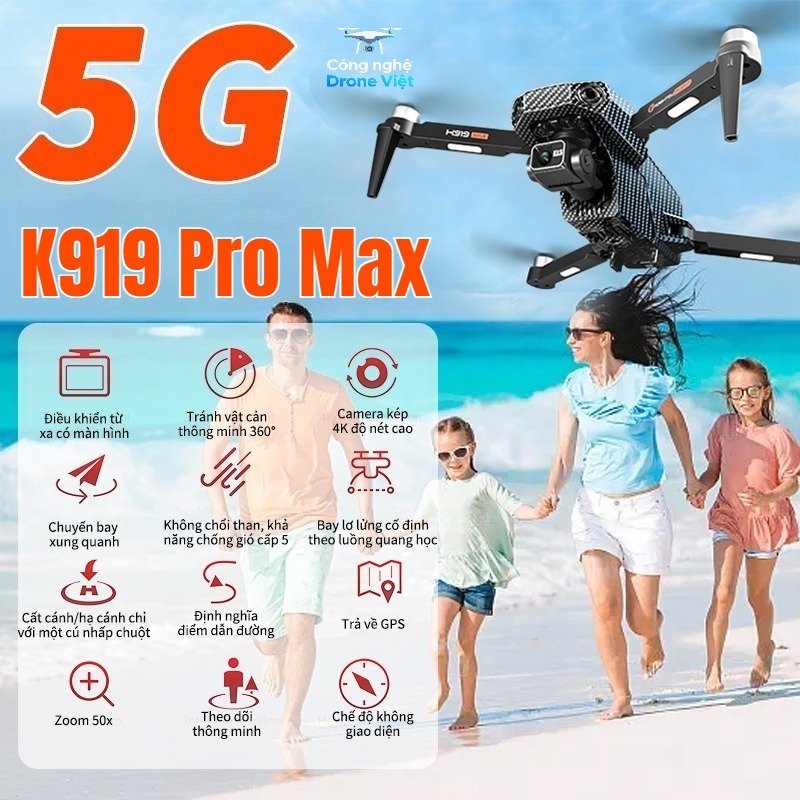 Flycam Cao Cấp K919 Pro Max - Pin 4500mAh Bay 30 Phút, Hình Ảnh 4K Ổn Định, Tặng Full Phụ Kiện