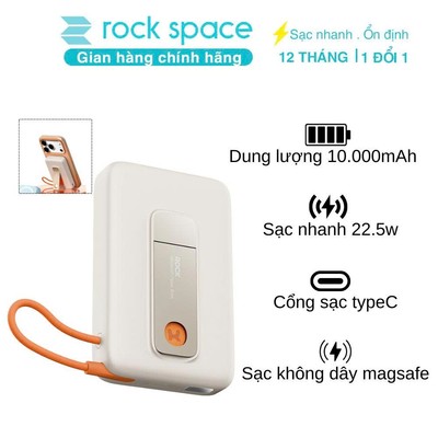 Pin sạc dự phòng không dây 10000mAh Rockspace P28 Pro sạc nhanh 22.5W Magnetic Wireless tích hợp cáp