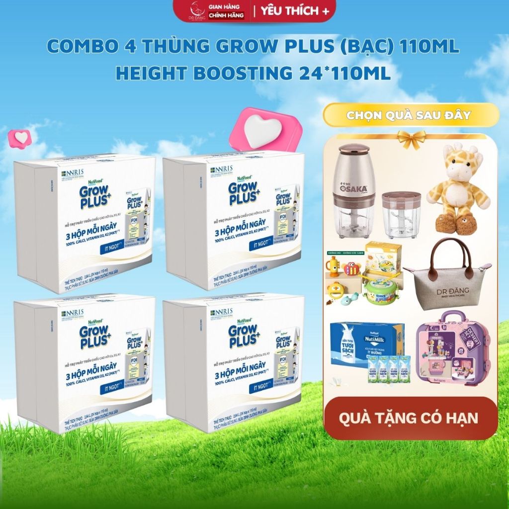 Combo 4 Thùng Growplus Height Boosting (Grow bạc) 24*110ml - Hỗ Trợ Tăng Chiều Cao Cho Bé