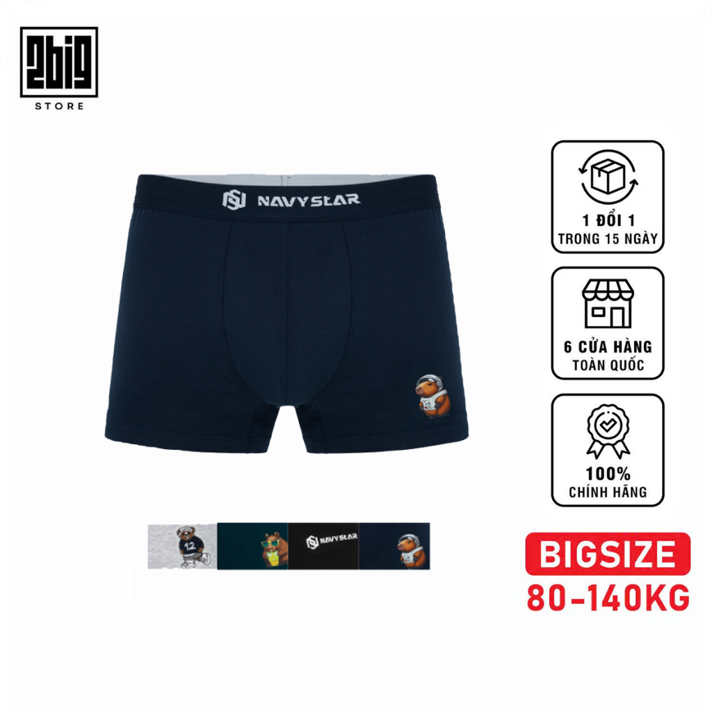 BIGSIZE NAM 80-140KG QUẦN BOXER NAVY 24017 THÊU NHÃN DÁN KUTE CHẤT COTTON THOÁNG MÁT