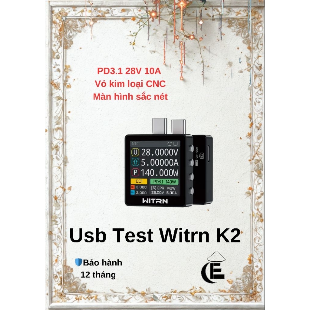 Máy Đo Công Suất Witrn K2 PD3.1 28V 10A | USB - C, E - Marker Tặng Cường Lực Dán Màn Hình