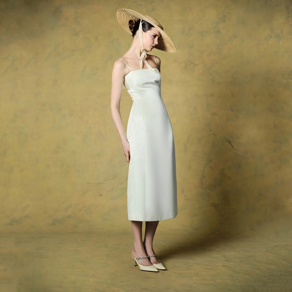 MAVEN - Váy trắng trơn hai dây dáng dài Austin Dress