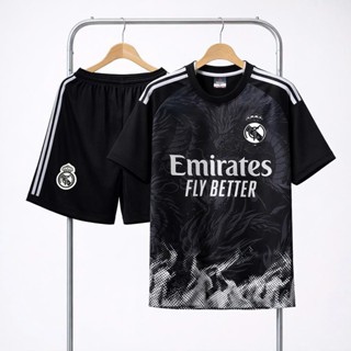 [REL-ĐLR] In tên số áo theo yêu cầu- Bộ quần áo bóng dá, đồ đá banh CLB RE>>AL đen lửa rồng- Hàng thun lạnh cao cấp