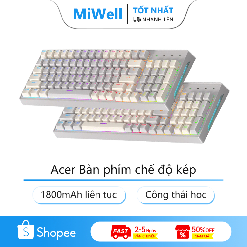 Acer Combo Bàn Phím Chuột OMR143, Kết Nối Kép, Điều Chỉnh 3 Mức DPI, Bố Cục 96 Phím Tối Giản