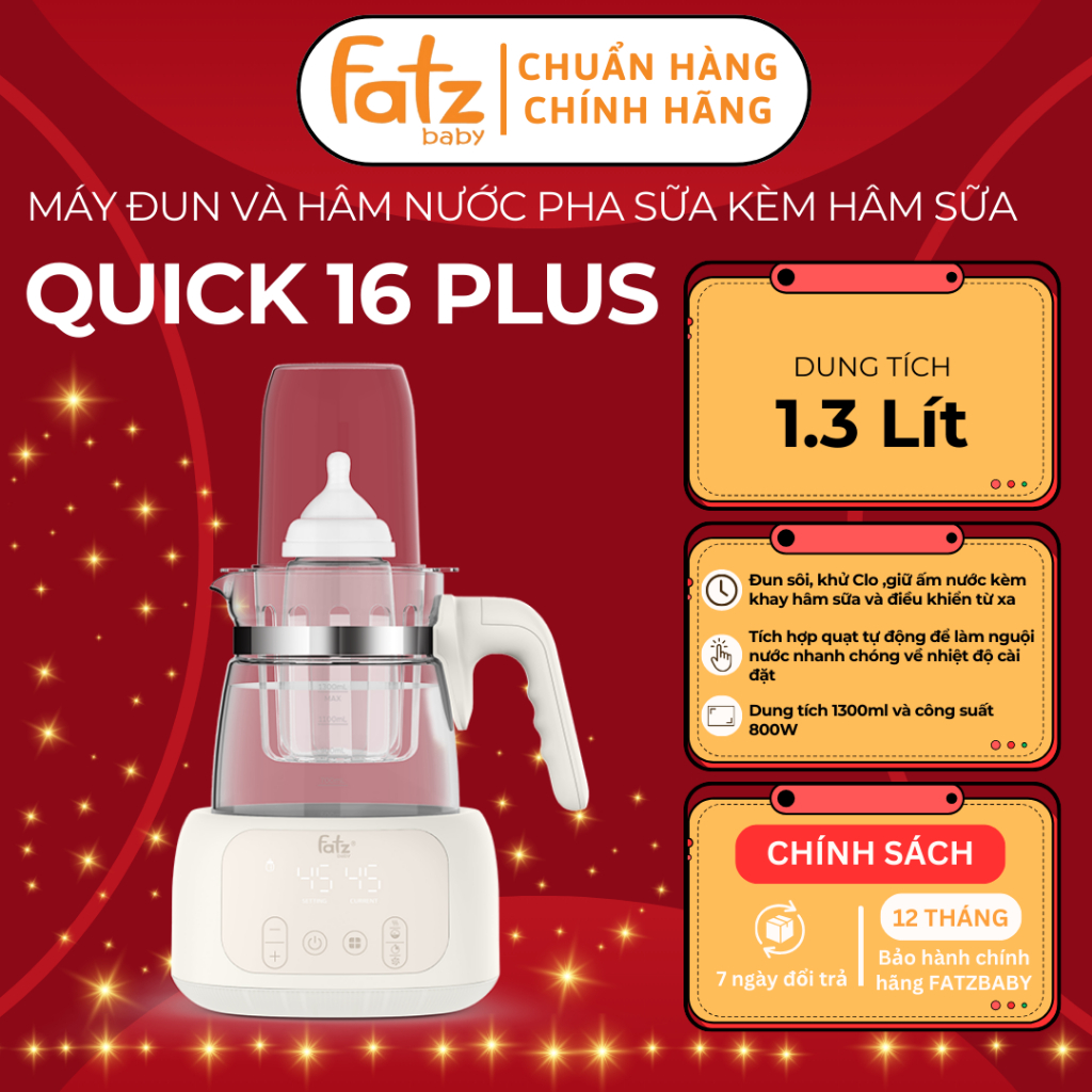Máy đun và hâm nước pha sữa Fatzbaby Quick 16 Plus - FB3508HB, kèm giỏ hâm sữa và điều khiển từ xa