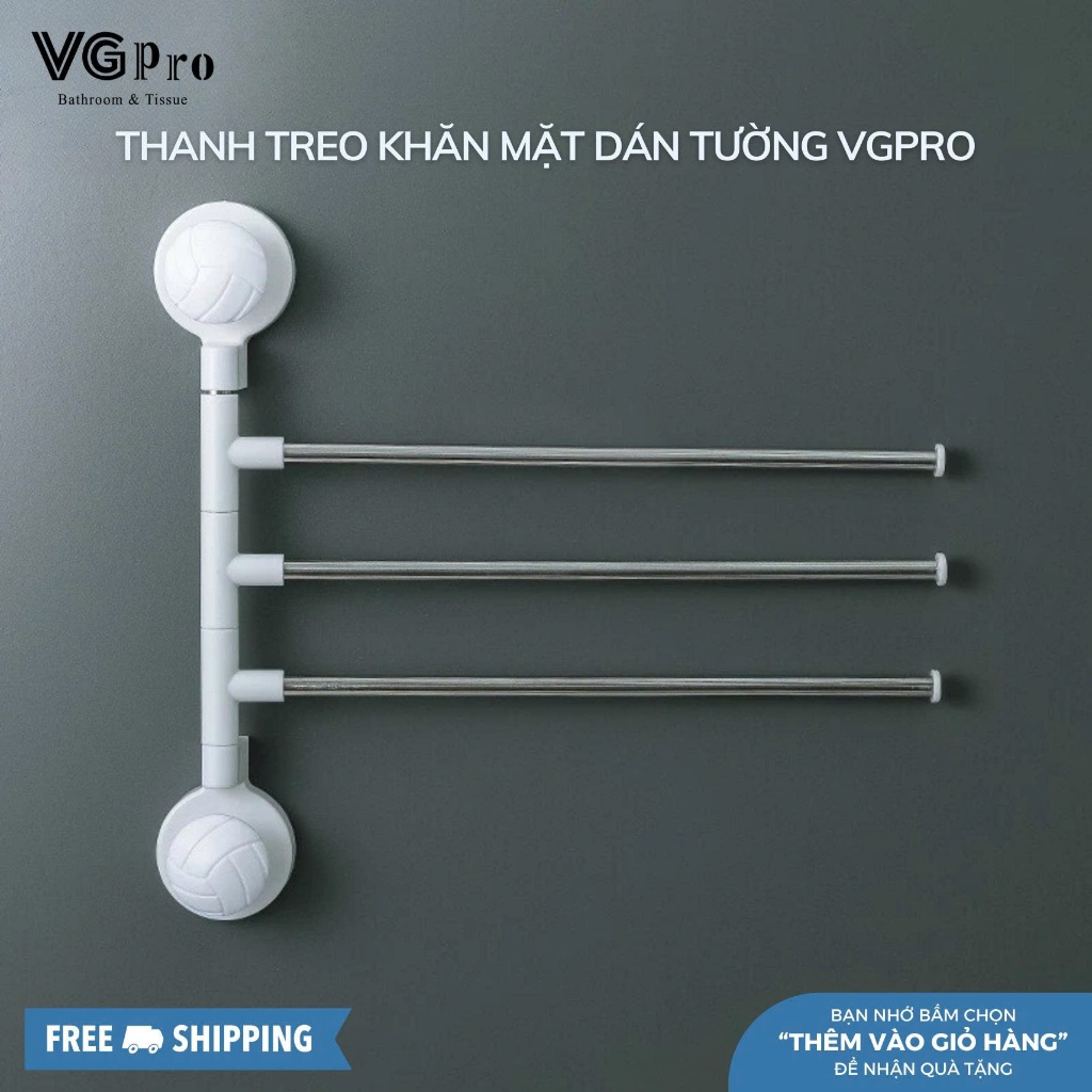 Thanh Treo Khăn Mặt Dán Tường VGpro Inox Cao Cấp 4 Thanh Xoay 180 Độ Không Khoan Tường Nhà Tắm