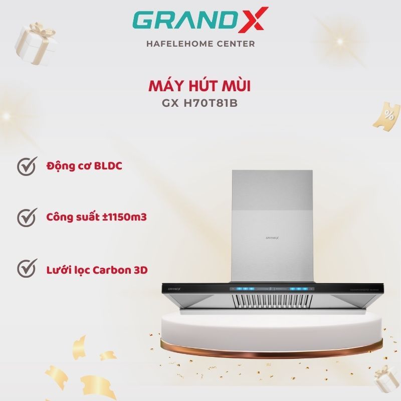 Hút Mùi Grandx GX H70T81B / GX H70T81SB - Động Cơ Mạnh, Vận Hành Êm
