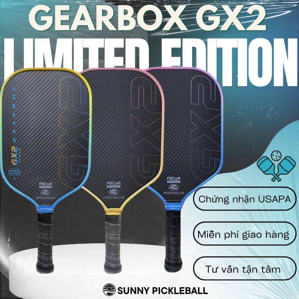 [CHÍNH HÃNG] Vợt Pickleball Gearbox GX2 Power Hybrid Yellow Pink CarbonRibCore™ Hỗ Trợ Spin Và Lực Đ