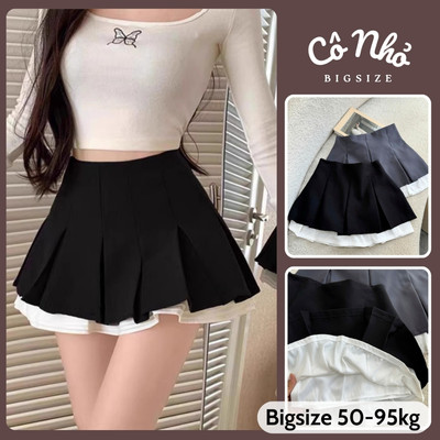 Chân Váy Bigsize Nữ Dáng Dập Ly 2 Lớp Lưng Cao Phối Viền Vải Trắng Khóa Kéo Vải Tây CV421