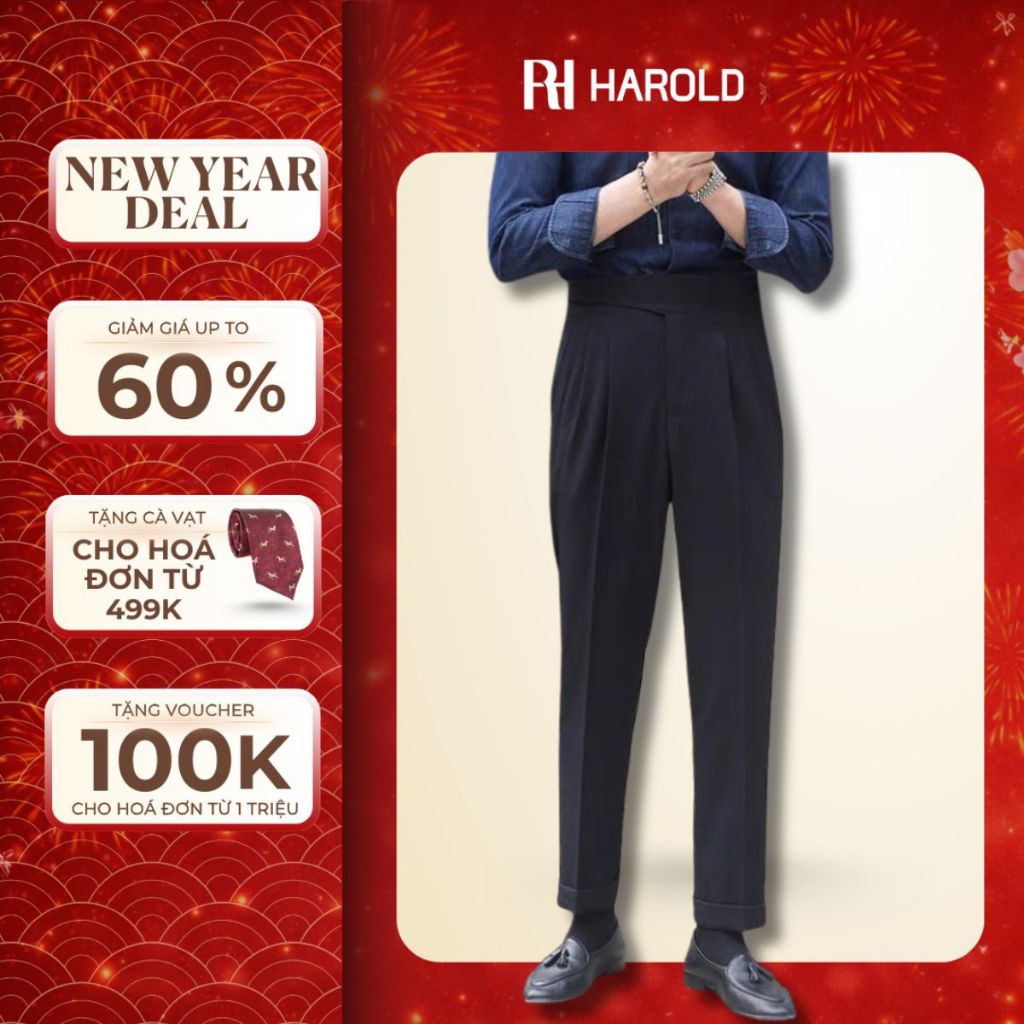 Quần Âu Nam Cạp Cao Ống Suông Cao Cấp Harold Gurkha Season 5 Vải Nhung Tăm - Quần Tây Vải Mềm Mịn Th