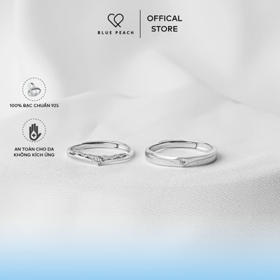 Nhẫn Đôi Bạc Free Size Blue Peach NĐ Vương Miện 1 Chấm Đá WG ND344