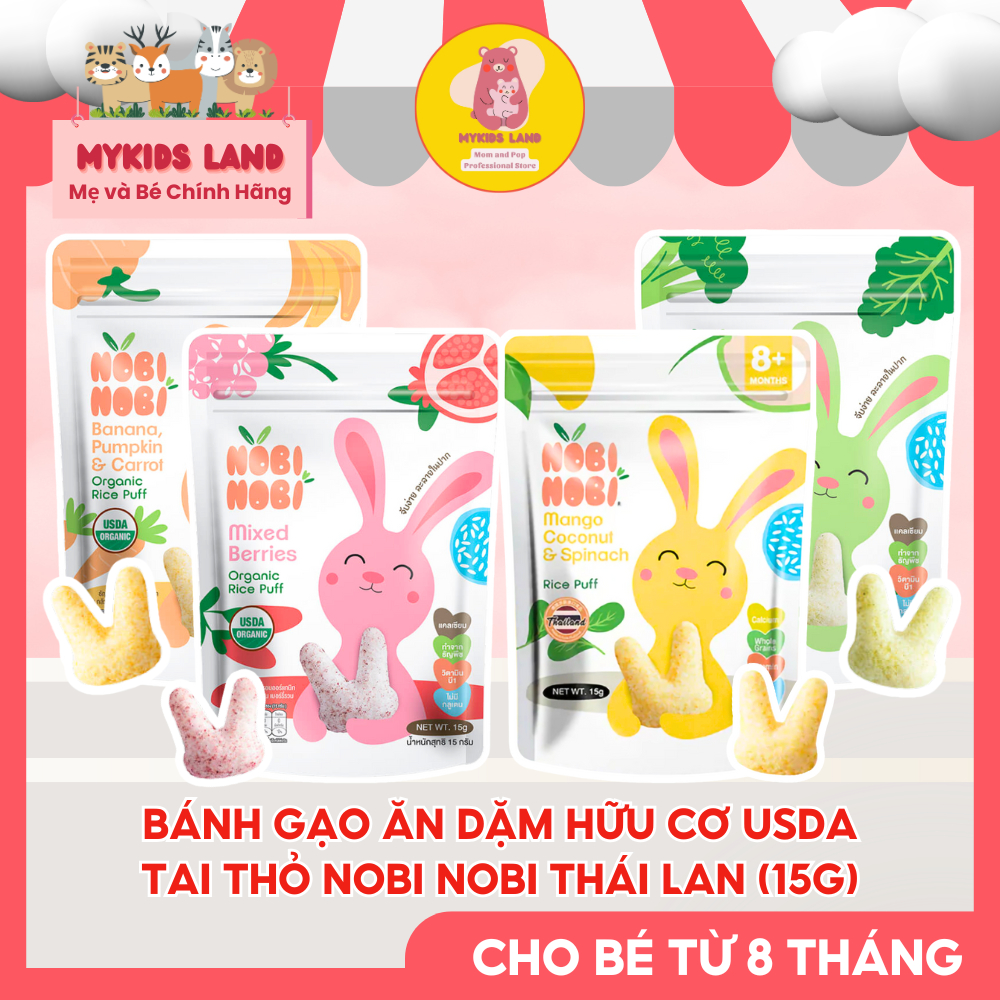 [DATE MỚI] Snack Bánh Gạo Ăn Dặm Hữu Cơ NOBI NOBI Hình Tai Thỏ Túi 15g Cho Bé Từ 8M+