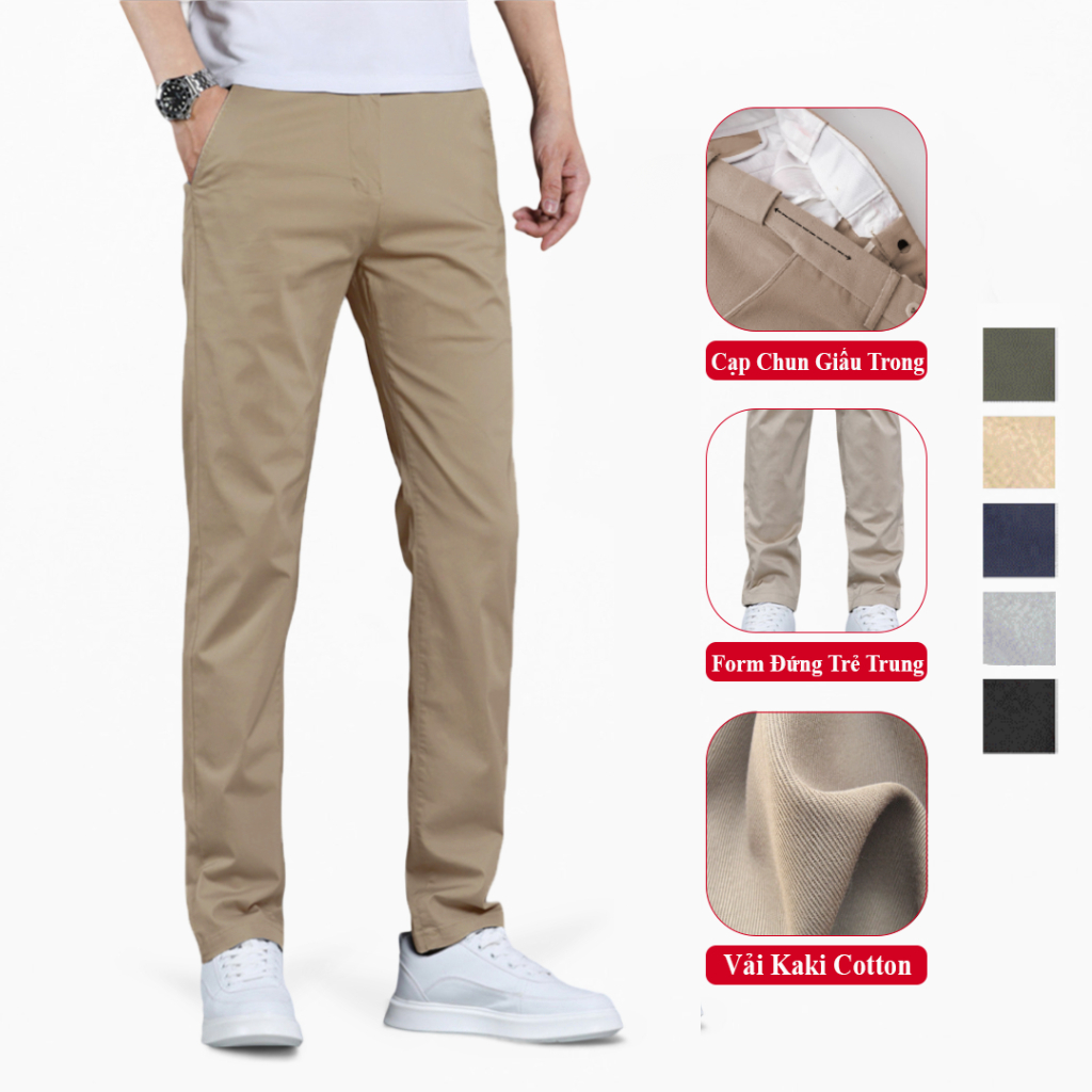 Quần Âu Kaki Nam Cao Cấp Vicenzo Đứng Form Phong Cách Trẻ Trung. Quần Tây Kaki Nam Cạp Quần Có Tăng Giảm Ko Lo Chật Rộng