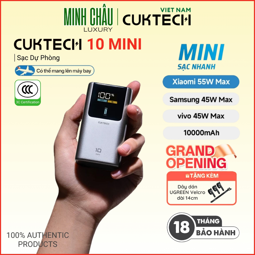 Pin Sạc Dự Phòng Di Động CUKTECH 10 MINI 2C1A | Sạc Nhanh 55W Max | Dung Lượng 10000mAh | PB1055 - B