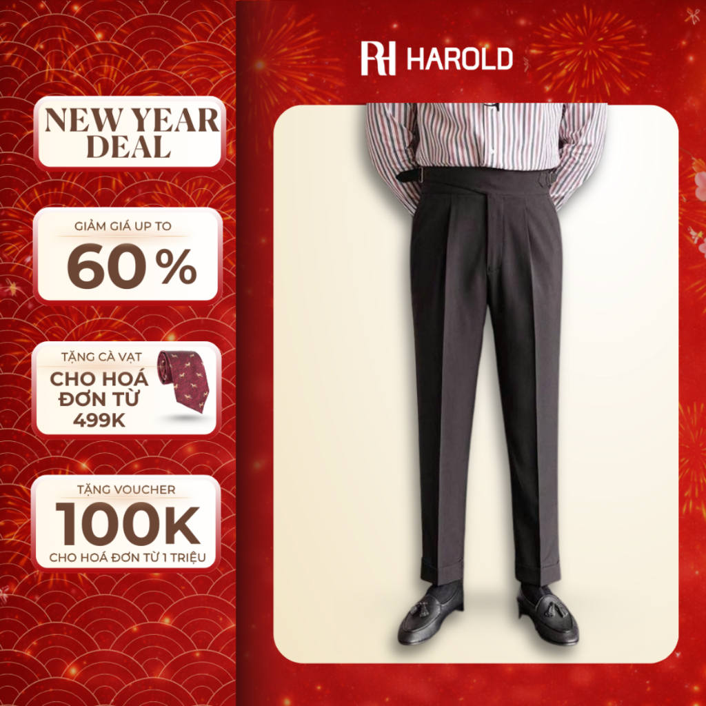 Quần Âu Nam Cạp Cao Ống Suông Cao Cấp Harold Gurkha x Sidetab Season 1 Thoáng Mát, Co Giãn, Đứng For