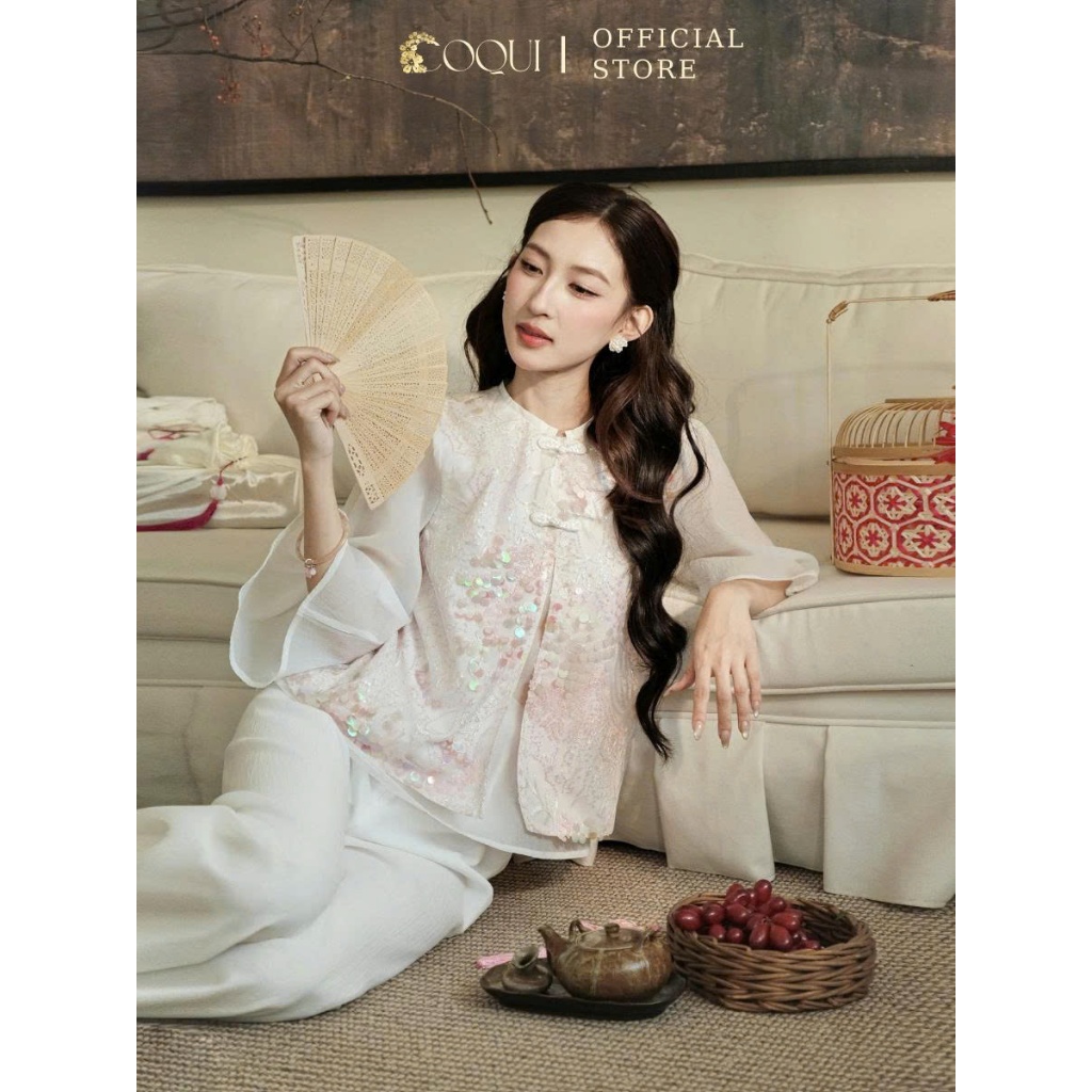 [BST Tết 2026] Set cách tân Tết 2026 Thanh Hoa - Coqui, Set đồ Tết chất tơ phối kim sa sang chảnh