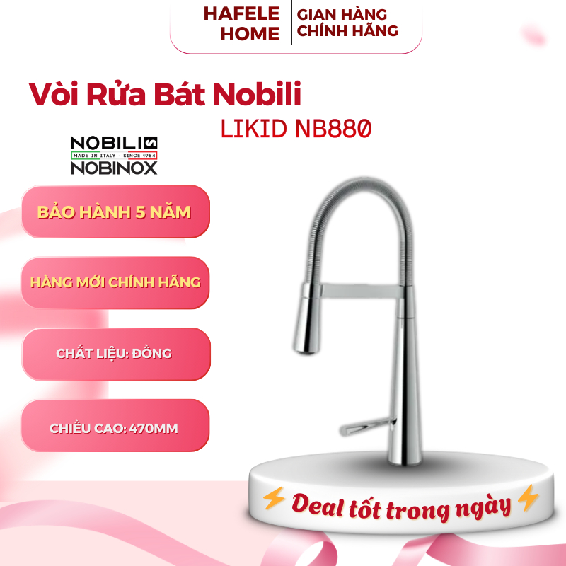Vòi Rửa Bát Cần Mềm Nobili LIKID NB880 – Đầu Vòi Cong Lò Xo – Tay Cầm Điều Chỉnh 2 Chế Độ Nước – EEH