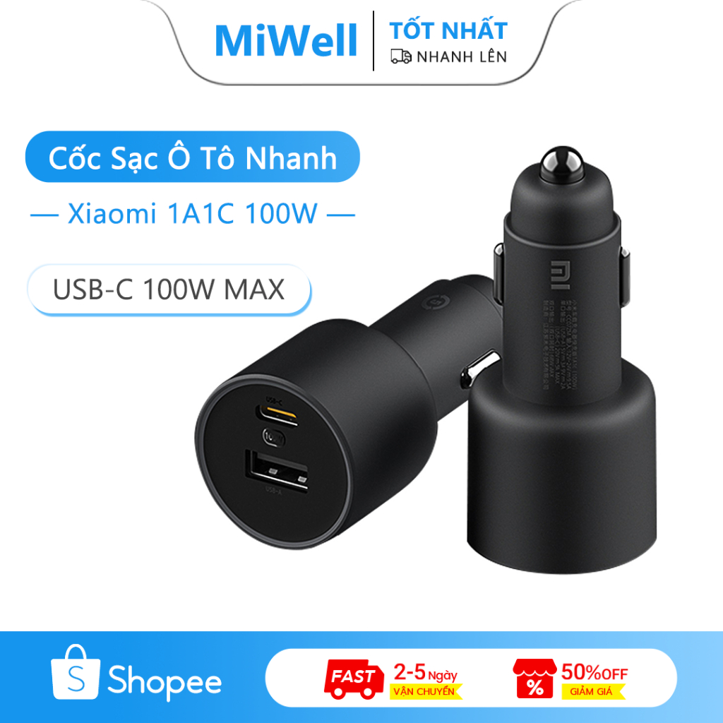 Xiaomi Bộ sạc nhanh ô tô 1A1C, USB-C 100W