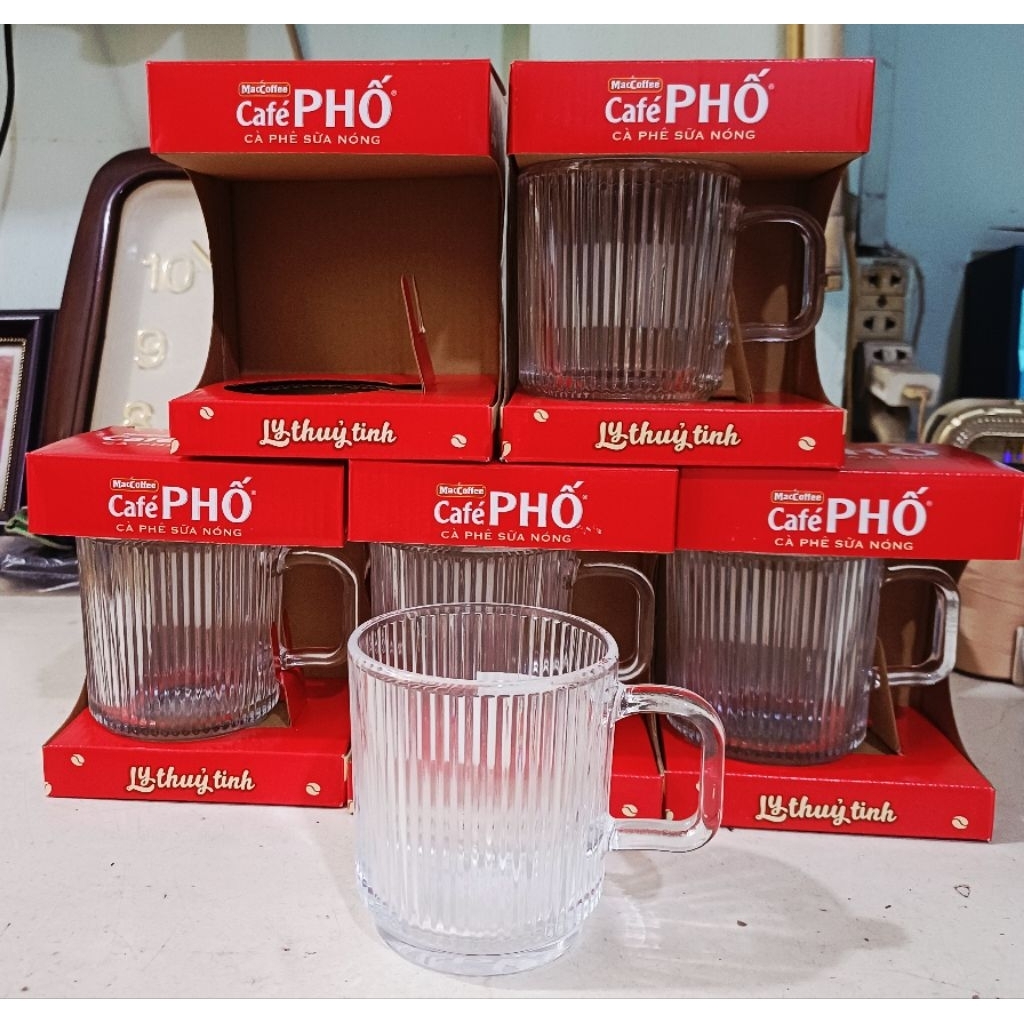 Set 5 ly thủy tinh sọc 360ml ( Quà tặng Cafe Phố)