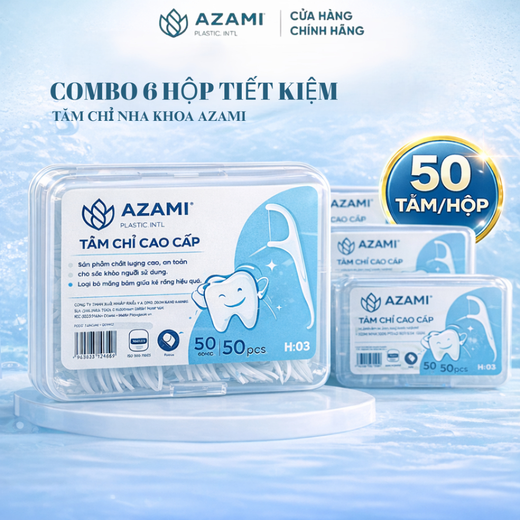 Tăm Chỉ Nha Khoa Azami Cao Cấp ISO 13485 COmbo 12 Hộp 600 Chiếc Vệ SInh Răng Miệng Làm Sạch Kẽ Răng