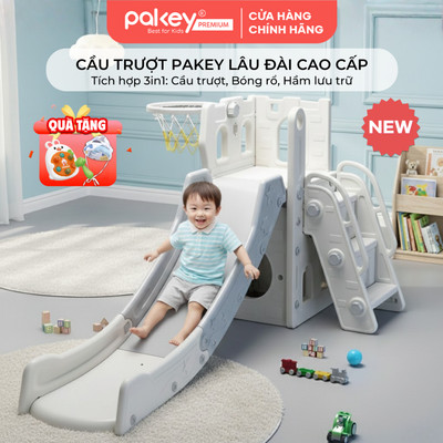 [NEW 2026] Cầu Trượt PAKEY Lâu Đài Cao Cấp, Tích Hợp Trò Chơi Bóng Rổ Giúp Bé Yêu Phát Triển Vận Động