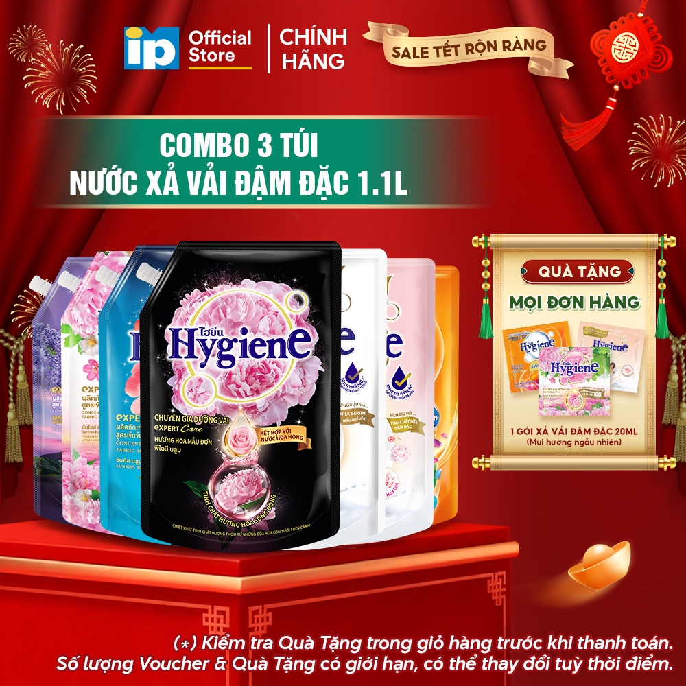 [NEW T11] Combo 3 Nước xả vải đậm đặc Hygiene 1.1L (Sản Xuất tại VN)