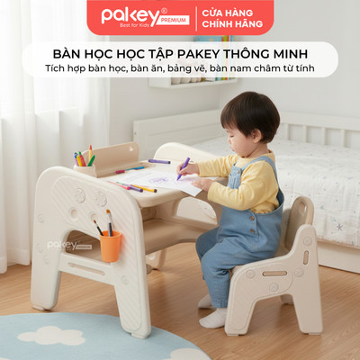 Bộ Bàn Ghế Cho Bé PAKEY Tích Hợp Bảng Vẽ, Bảng Từ Tính Cho Bé Học Tập & Sáng Tạo, Bộ Bàn Công Thái Học Trẻ Em