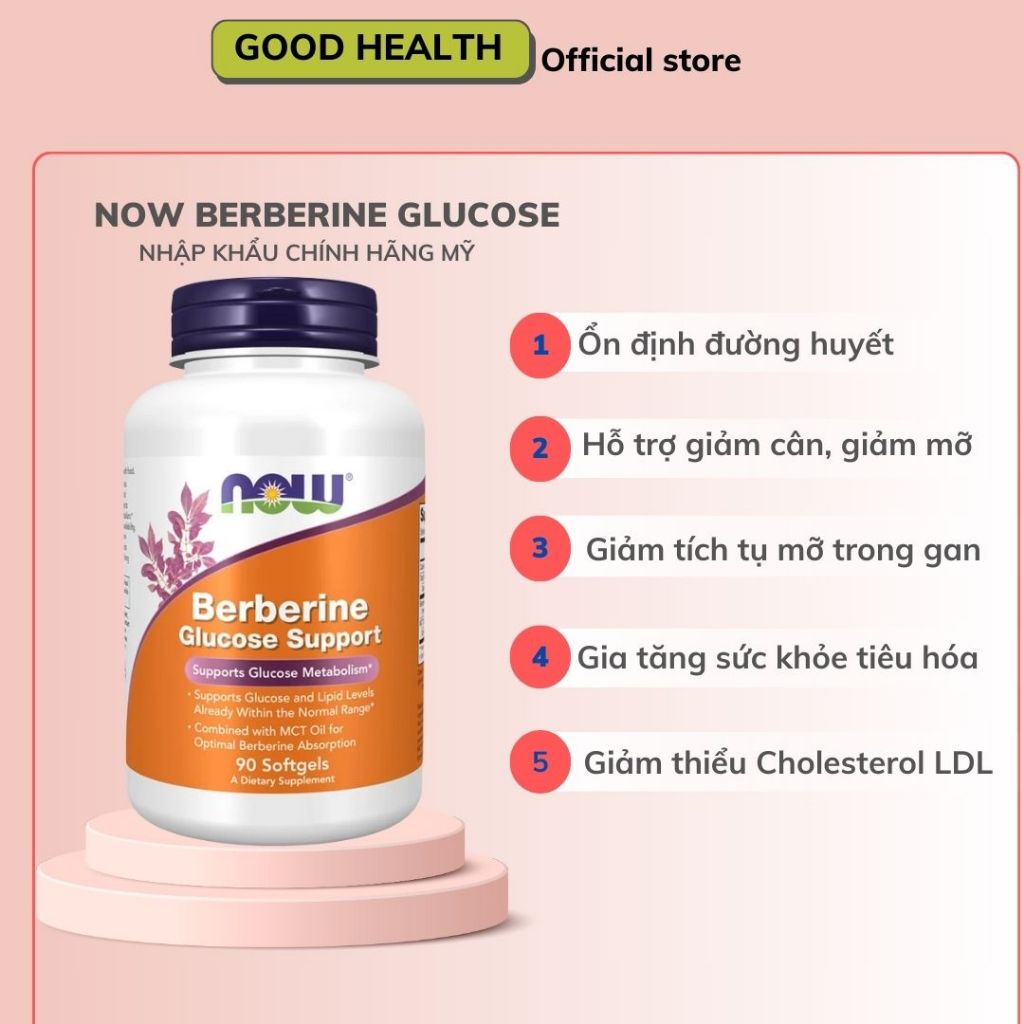 Now Berberine Glucose Support - Viên uống hỗ trợ kiểm soát đường huyết, gia tăng sức khỏe tiêu hóa