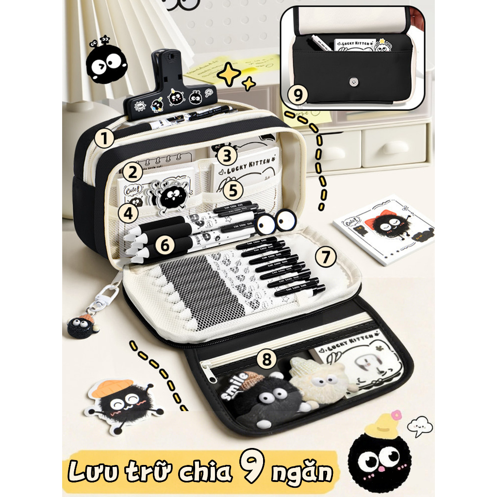 MUYUAN문구점-Bóp bút phong cách tối giản, túi mỹ phẩm, nhiều mẫu để lựa chọn, dung tích lớn 9 ngăn