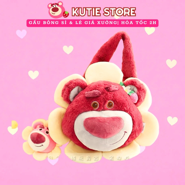 TÚI ĐEO CHÉO GẤU DÂU LOTSO HOA [SẴN] + MÓC KHÓA GẤU SUN FLOWER BEAR BAG DISNEY CHÍNH HÃNG CHUẨN TEM 