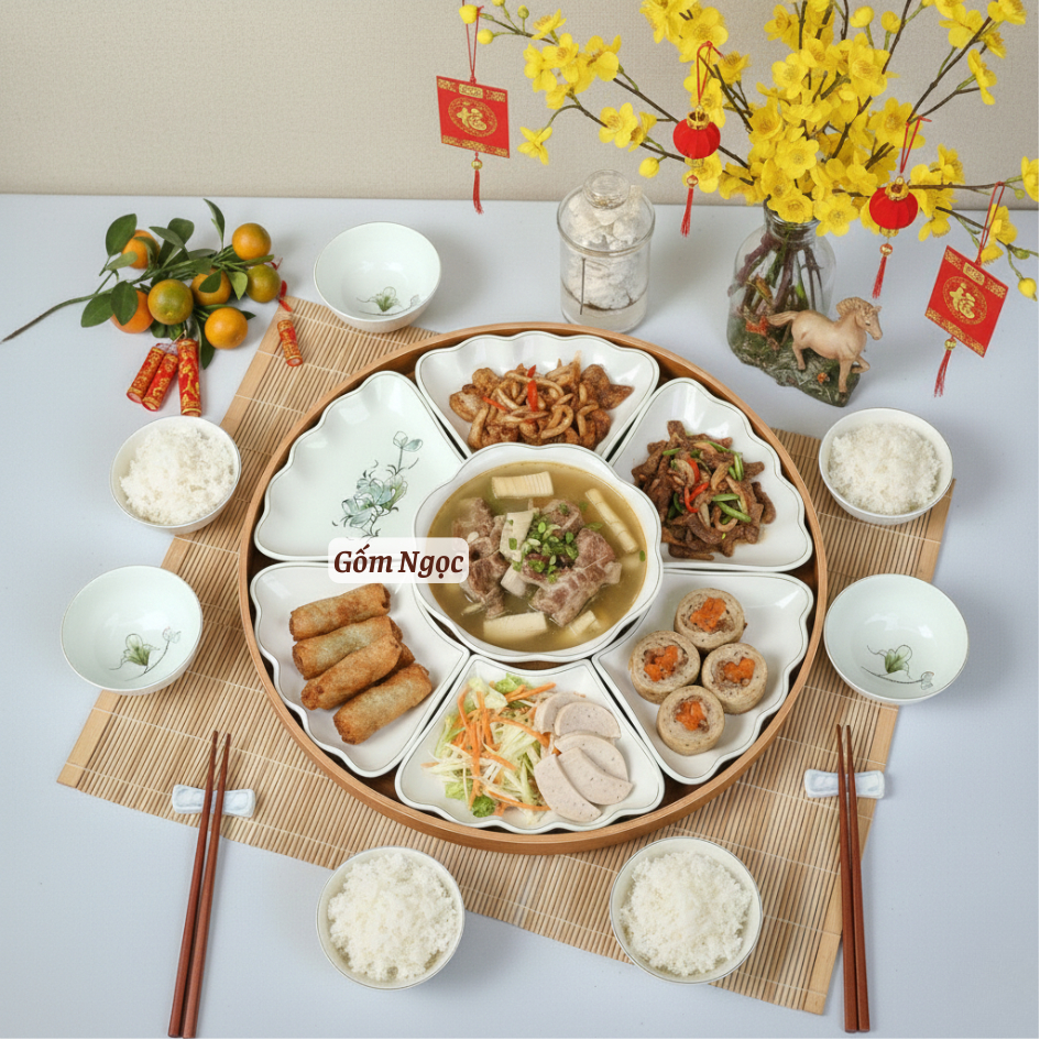 Bộ bát cúng gia tiên gốm sứ bát tràng,bộ bát đĩa hoa mặt trời, bát đĩa thờ cúng,bát đĩa thắp hương 4