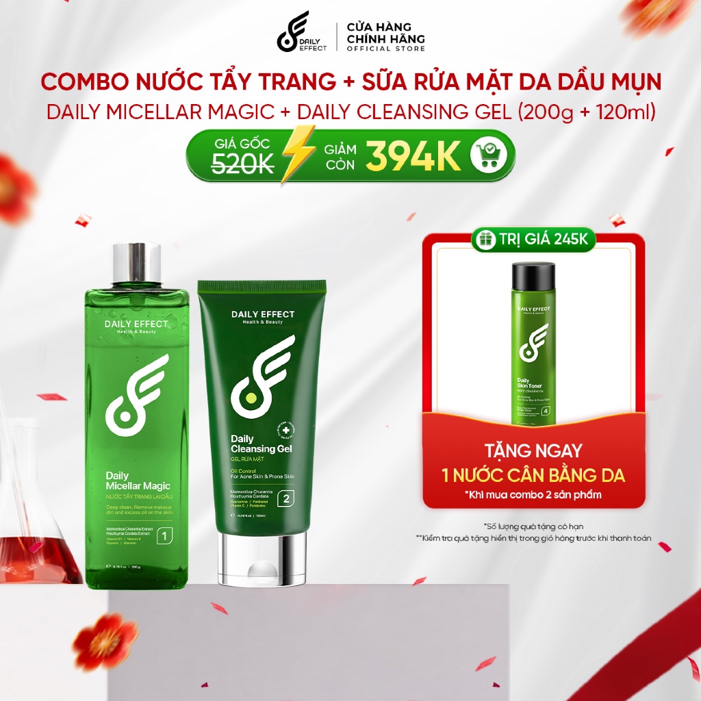 [Combo Nước Tẩy Trang + Sữa Rửa Mặt Da Dầu Mụn] - DAILY EFFECT Daily Micellar Magic + Daily Cleansin