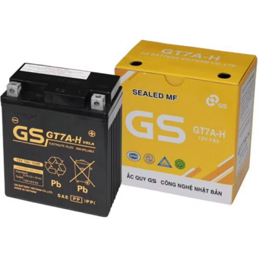 Bình Ắc Quy xe máy chính hãng GS GT7A-H 12V 7Ah Cho Xe SH nhập, Vespa, Liberty, Primavera, Lead