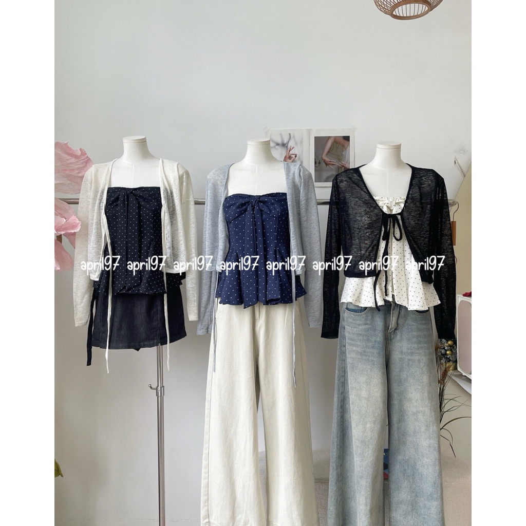 Set áo bi nơ kèm khoác Dotie (ảnh thật/ hoả tốc)