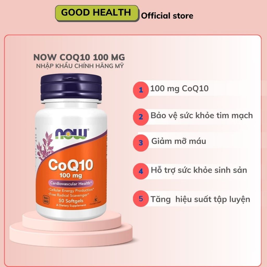 NOW CoQ10 | Coenzyme Q10 100mg  - Viên uống hỗ trợ sức khỏe tim mạch, sinh sản,  giảm đau đầu