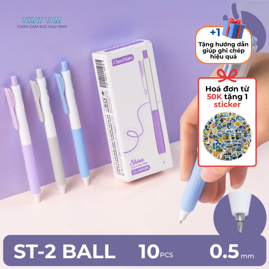 Bút Gel Bấm Classmate Bút Gel Shine Ngòi 0.5mm 2 Bi Viết Siêu Trơn Bút Nước Xanh Đen Ghi Chép CL-GP1
