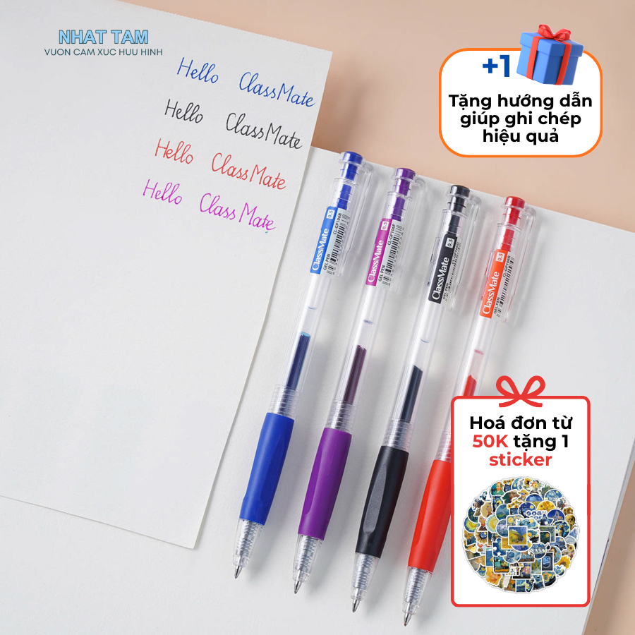 Hộp Bút Gel Bấm CLASSMATE Ngòi 0.5mm, Bút Gel Xanh Đen Đỏ, Mực Không Thấm Nước CL-GP106