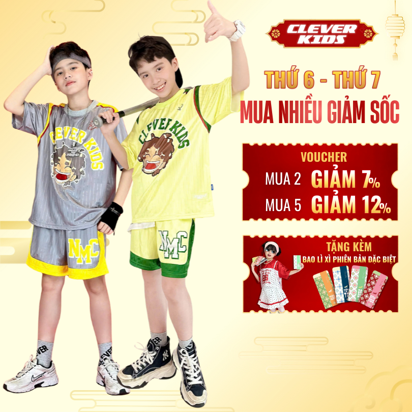 SET BỘ NHÓC SQUAD Clever Kids Premium Thể Thao Năng Động [Size từ 15-60kg]