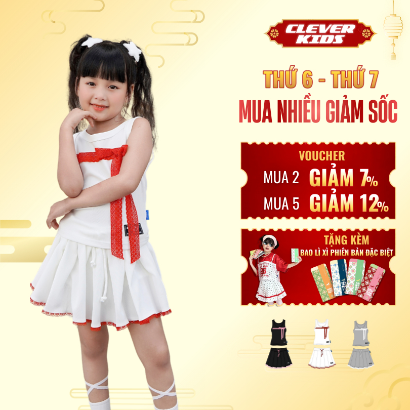 Set váy LOVE JENNIE CLEVER KIDS - thun cotton thoáng mát [Size từ 18kg-56kg]