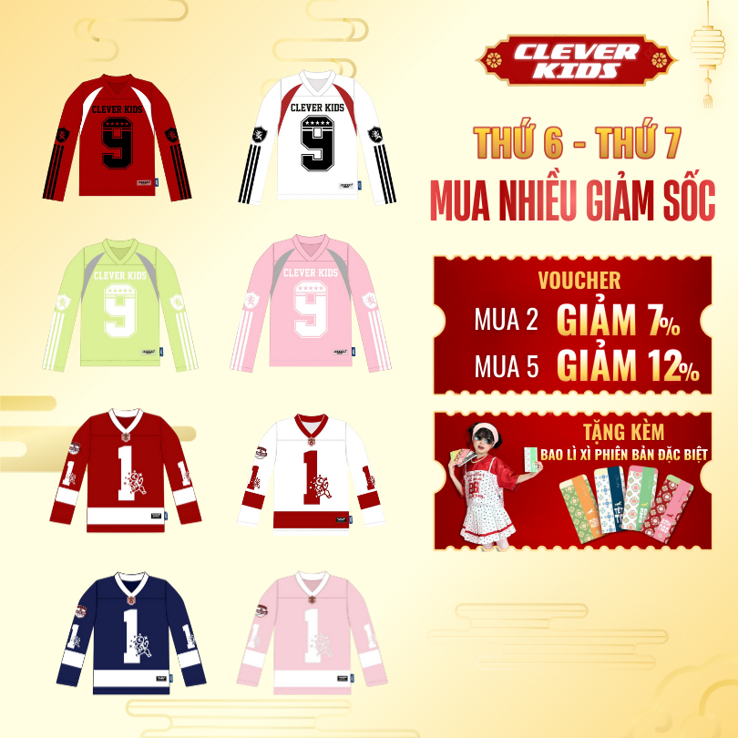 Áo Number 9, Áo Number 1 Dài tay CLEVER KIDS Cotton Bóng Mỹ Cao Cấp Clever Kids [Size từ 15-60kg]