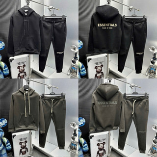 Bộ quần áo nỉ dài tay thể thao nam Essentials ngực thêu mác nổi lưng dập chữ cao su fear of god
