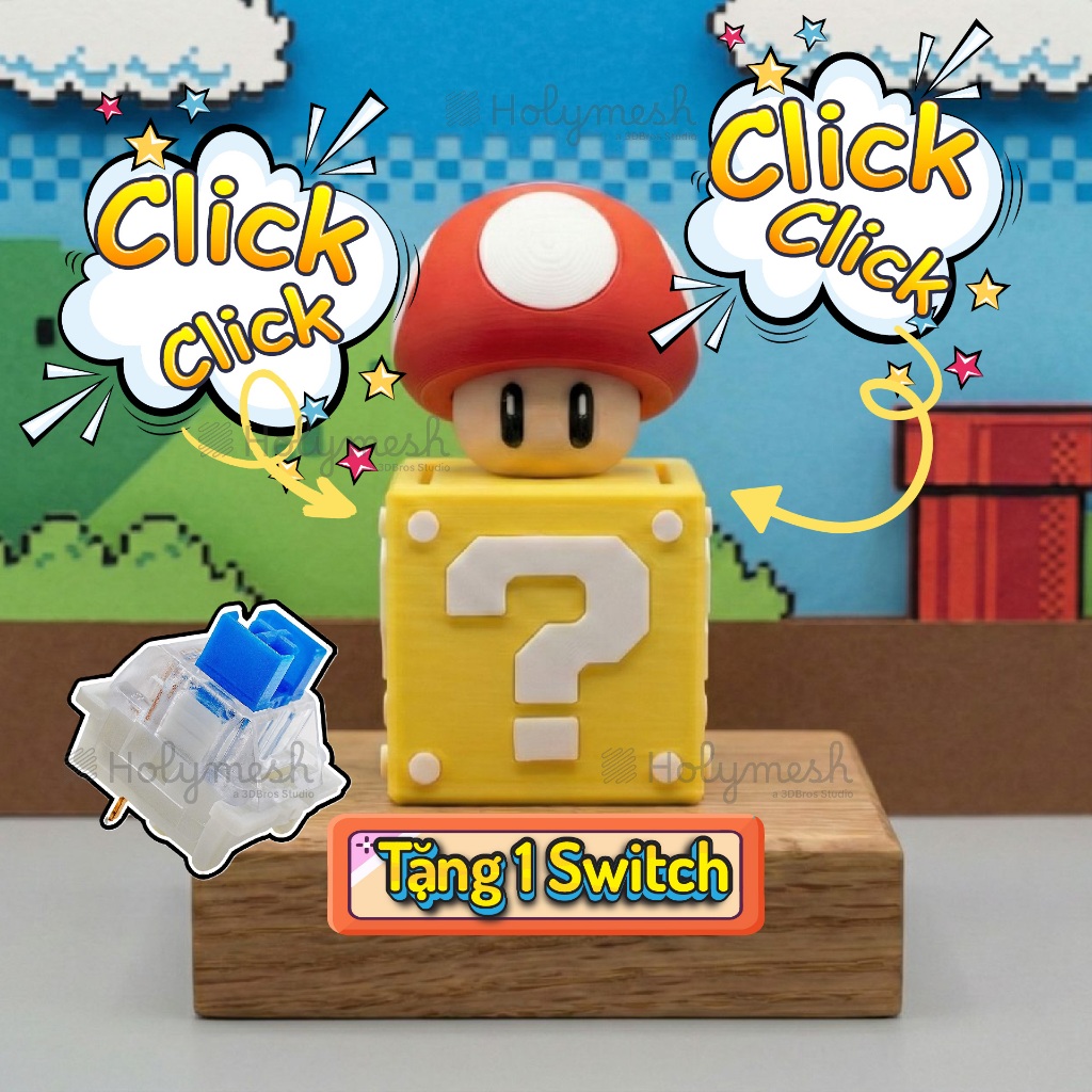 Đồ chơi in 3d Nấm Mario Clicker ấn giảm stress kèm 1 switch, đồ chơi Mario nhiều màu