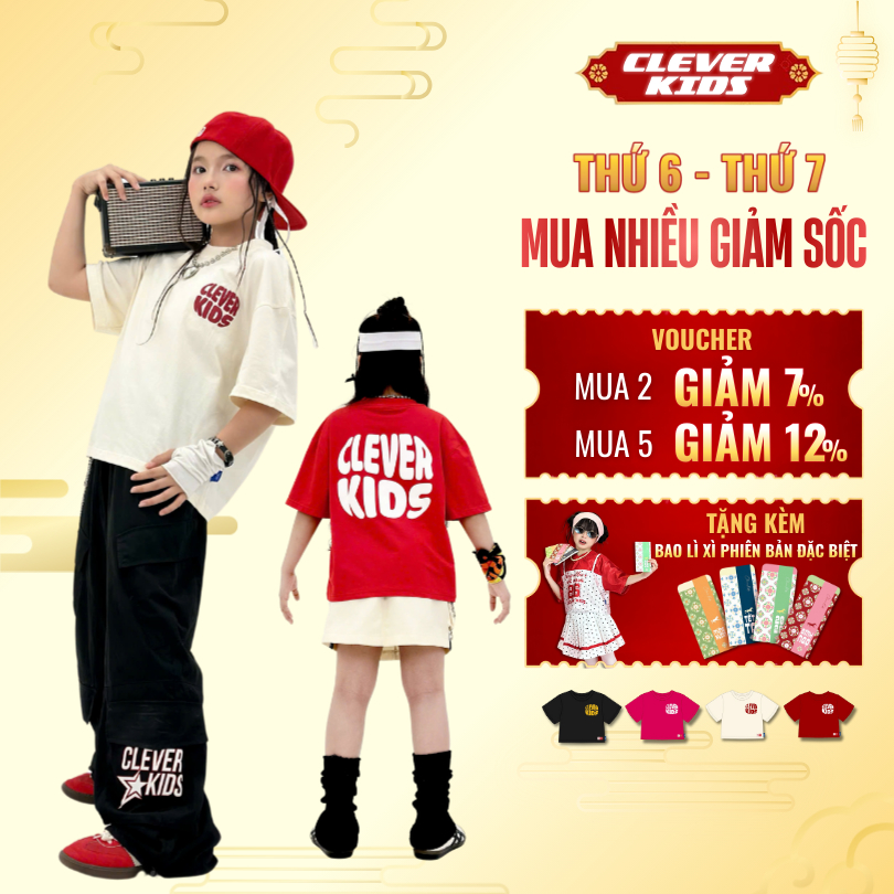 Áo Thun Boxy IN DẬP NỔI CLEVER KIDS Cotton Premium [Size từ 20kg-60kg]